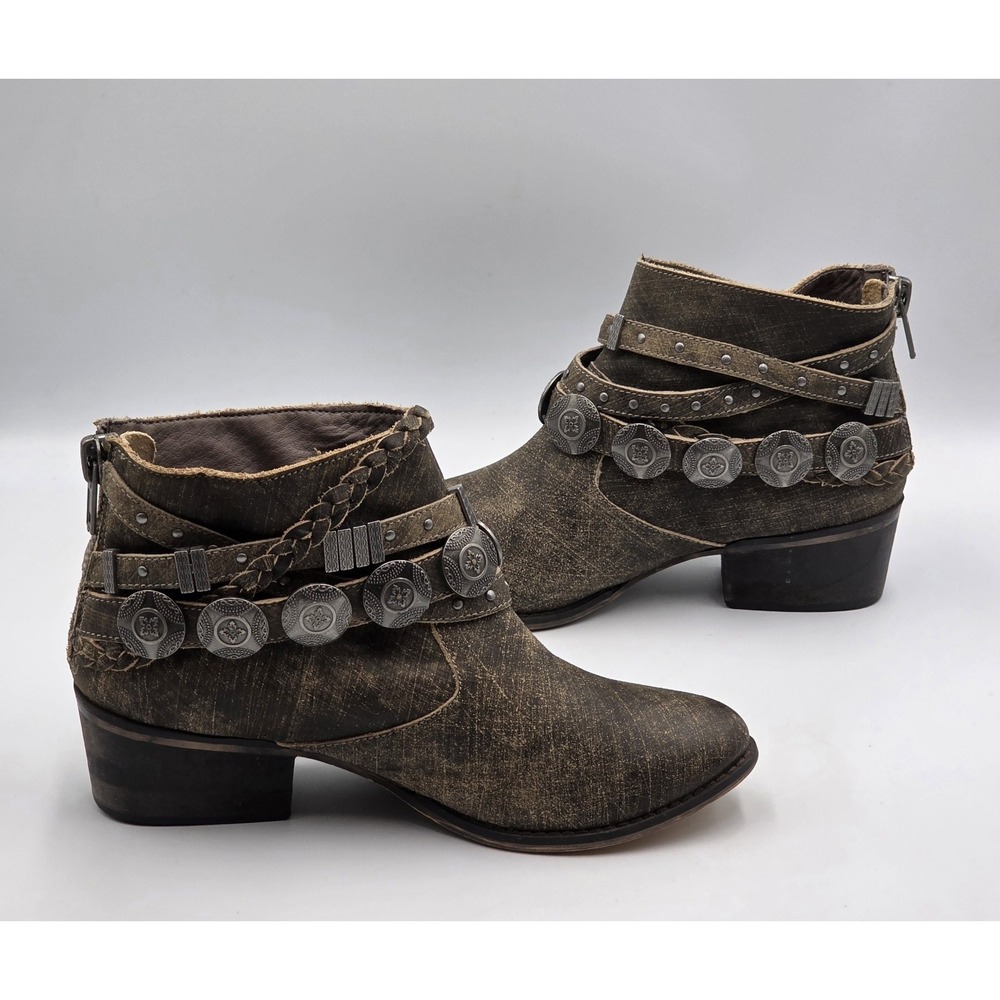 Naughty Monkey Anchorage Womens Size 7 Brown Gray Ankle Boots Buckle Western - Picture 6 of 12